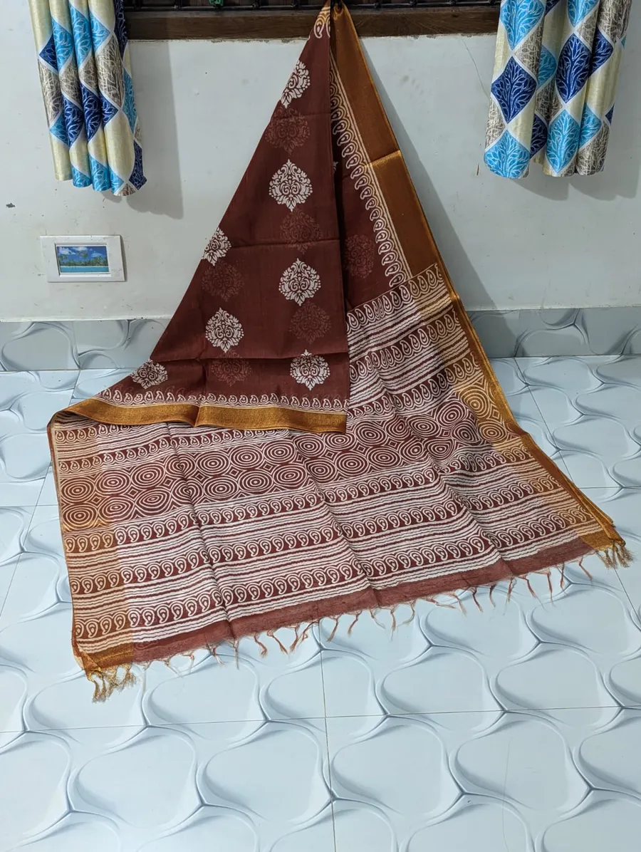 Lightweight Jaisree Silk With Bhagalpuri Screen Print.